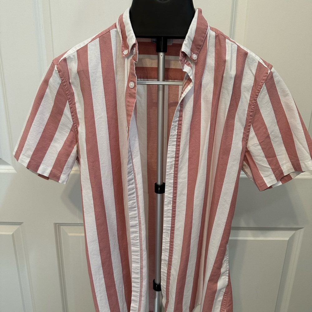 Men's Striped Button-Down Shirt - Pink and White